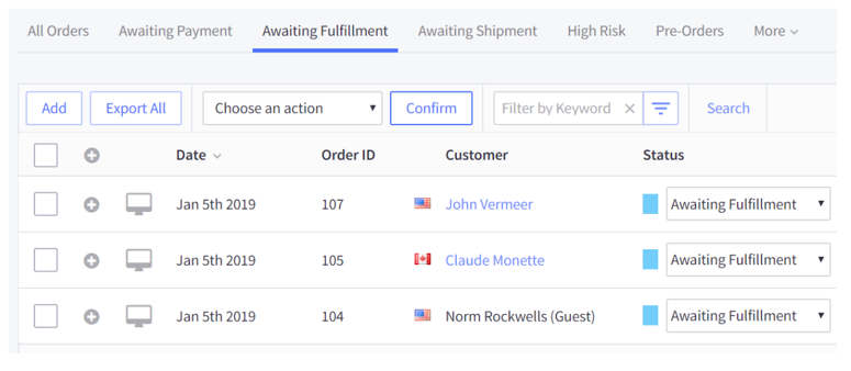 Bigcommerce awaiting fulfillment