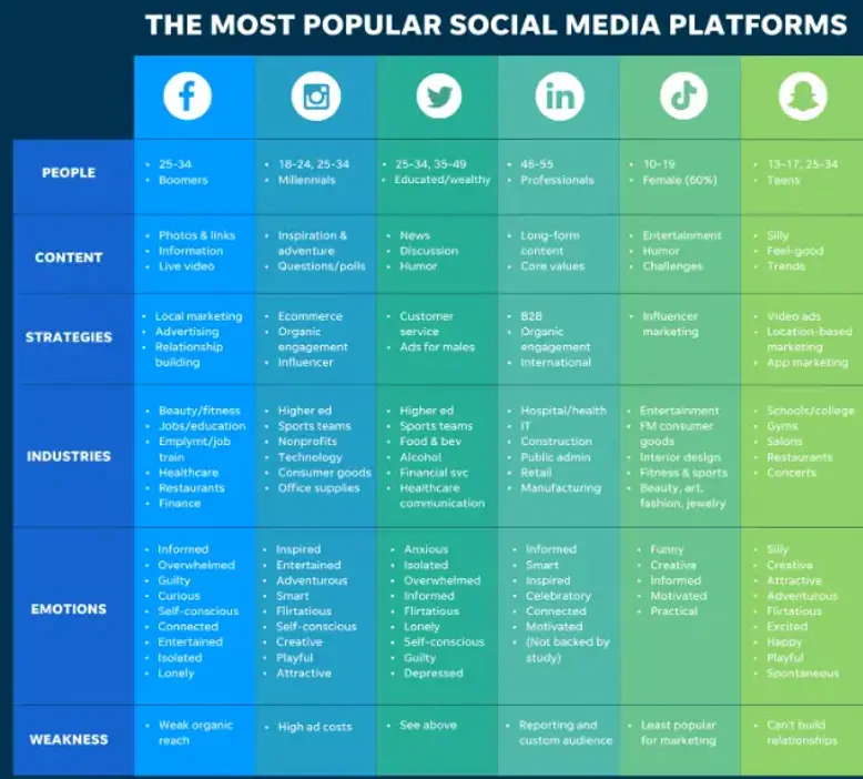 Social media platforms and their use cases