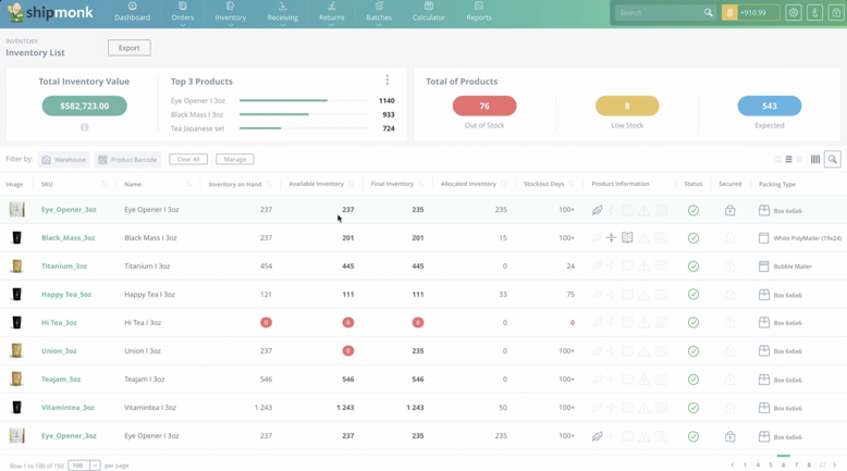 Shipmonk dashboard screenshot