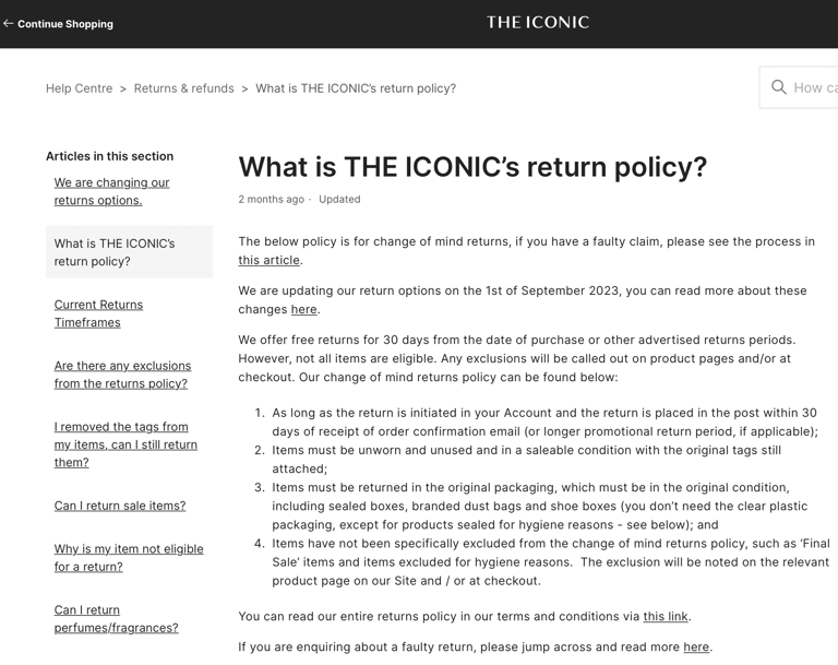 Iconic return policy